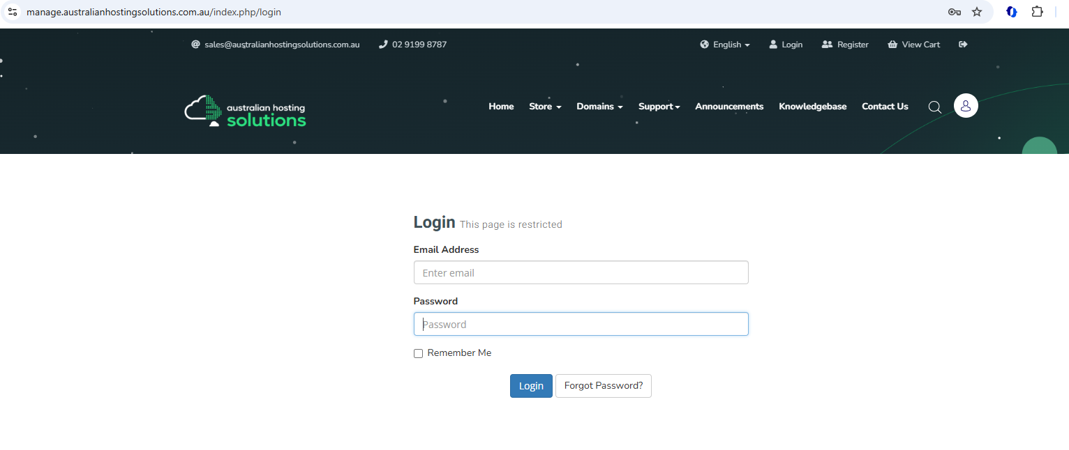 AHS Client Console Login